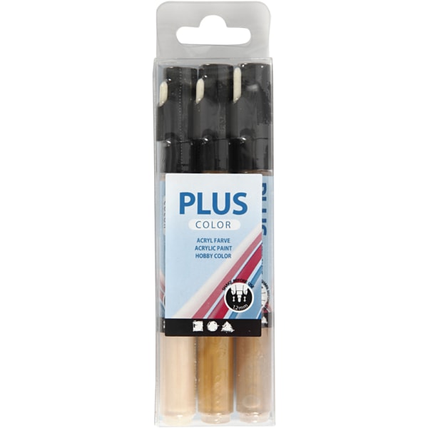 Plus Color Marker, L 14,5 cm, Strichstärke 1-2 mm, Hellbeige, Gold, Sienna, 3 Stk/ 1 Pck, 5,5 ml – Bild 2