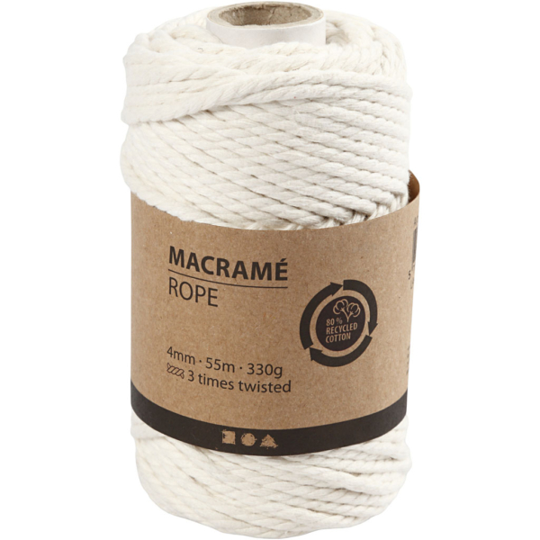 Macramé-Kordel, L 55 m, D 4 mm, Naturweiß, 330 g/ 1 Rolle – Bild 2