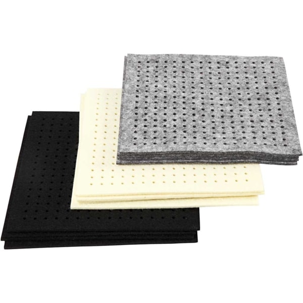 Bastelfilz mit Löchern, Größe 20x20 cm, Dicke 3 mm, Schwarz, Grau, Naturweiß, 3x4 Bl./ 1 Pck – Bild 2