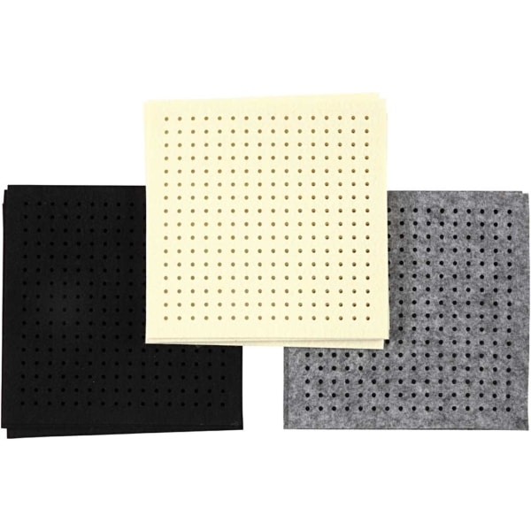 Bastelfilz mit Löchern, Größe 20x20 cm, Dicke 3 mm, Schwarz, Grau, Naturweiß, 3x4 Bl./ 1 Pck – Bild 3