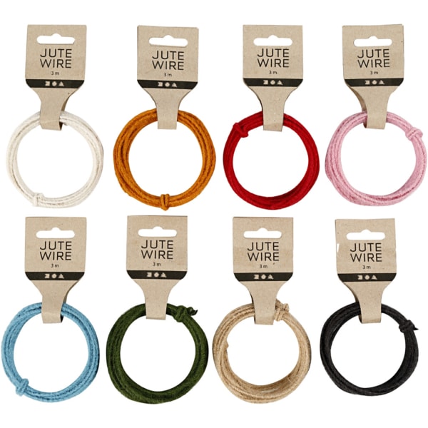 Jute-Draht, Dicke 2-4 mm, Sortierte Farben, 8x3 m/ 1 Set