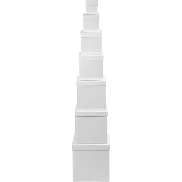 Deckelkartons - Sortiment, Quadratische Form, H 7,5+10+13+15+18+20+23 cm, Weiß, 7 Stk/ 1 Set – Bild 2