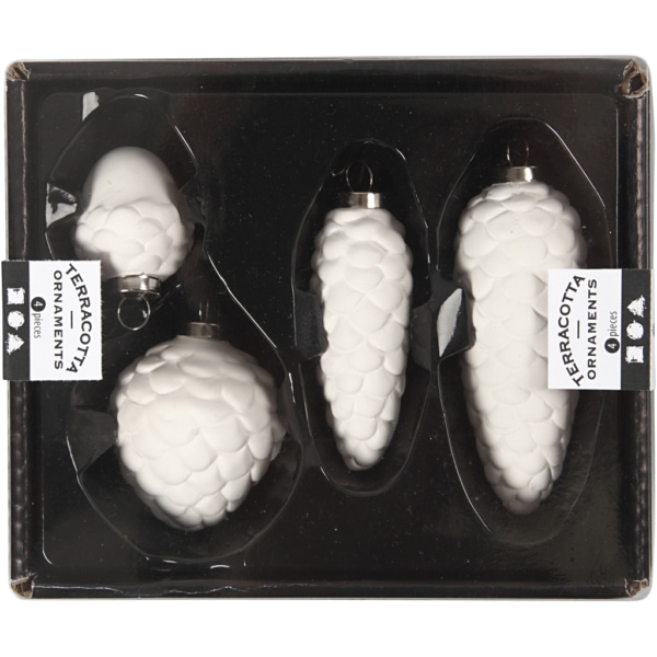 Hängende Zapfen, H 3,5+5+6,6+8,5 cm, D 2,5+3+4,5 cm, Weiß, 4 Stk/ 1 Pck – Bild 2
