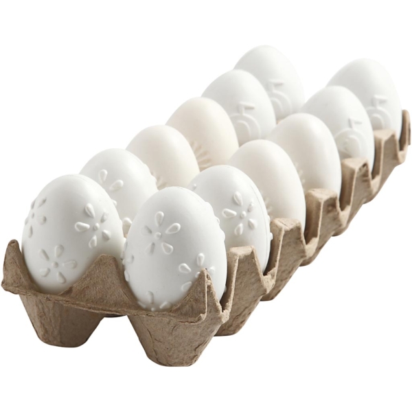 Eier, geprägt, H 6 cm, Weiß, 12 Stk/ 1 Pck – Bild 2