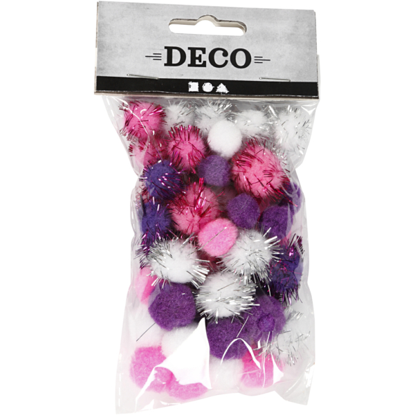 Pompons, D 15+20 mm, Flieder, Rosa, Weiß, 48 sort./ 1 Pck – Bild 2