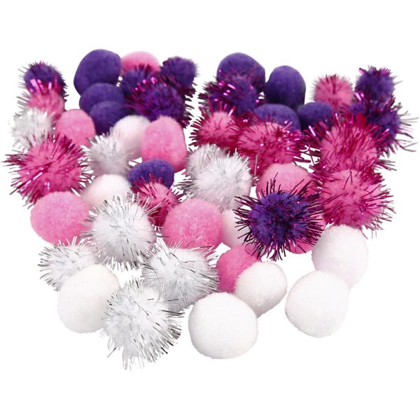 Pompons, D 15+20 mm, Flieder, Rosa, Weiß, 48 sort./ 1 Pck – Bild 3