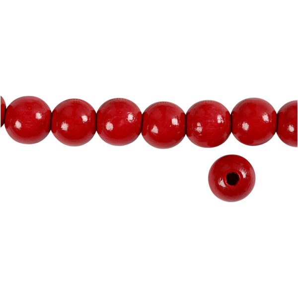 Holzperlen, D 12 mm, Lochgröße 3 mm, Rot, 22 g/ 1 Pck – Bild 4