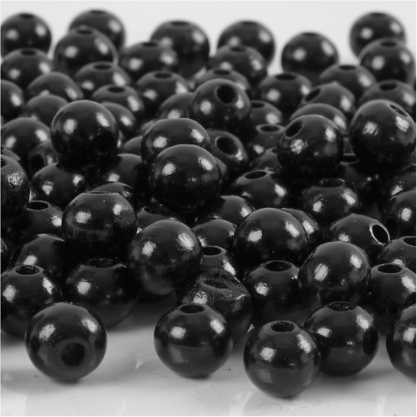 Holzperlen, D 8 mm, Lochgröße 2 mm, Schwarz, 15 g/ 1 Pck, 80 Stck.