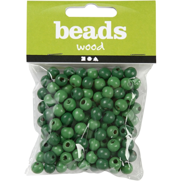Holzperlen, D 10 mm, Lochgröße 3 mm, Grün, 20 g/ 1 Pck – Bild 2