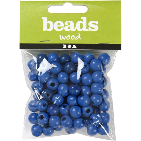Holzperlen, D 10 mm, Lochgröße 3 mm, Blau, 20 g/ 1 Pck – Bild 2