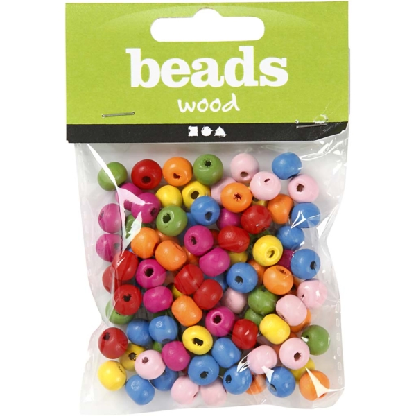 Holzperlen, D 8 mm, Lochgröße 1,5-2 mm, Sortierte Farben, 16 g/ 1 Pck – Bild 2