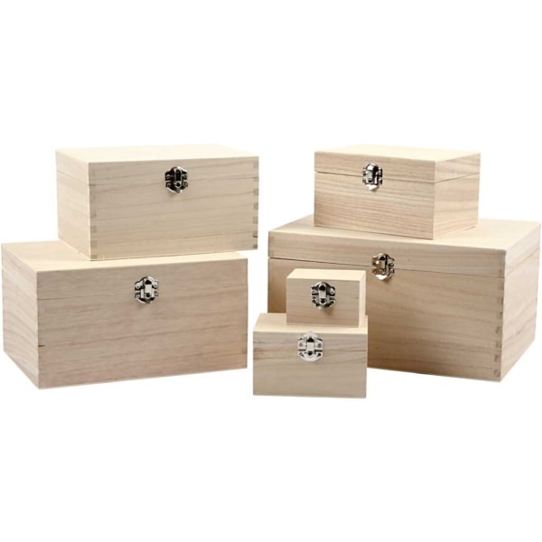 Holzkästen-Set , H 5+7+9+11+13+15 cm, L 8+11,8+15,8+20+24+27,7 cm, B 5,8+8,8+12+15+18+21 cm, 6 Stk/ 1 Set – Bild 2