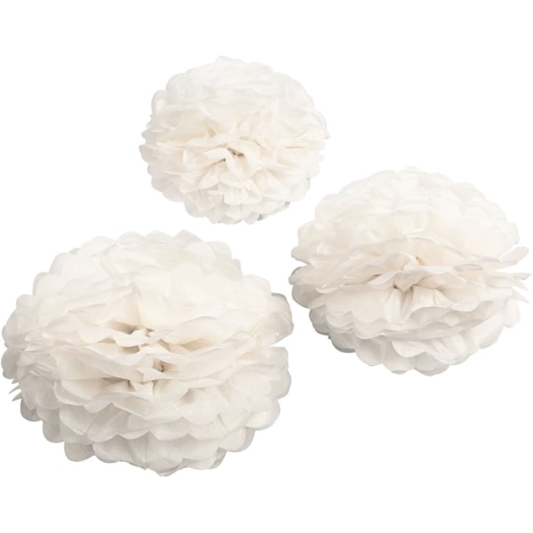 Seidenpapier-Pompons, D 20+24+30 cm, 14 g, Weiß, 3 Stk/ 1 Pck – Bild 2