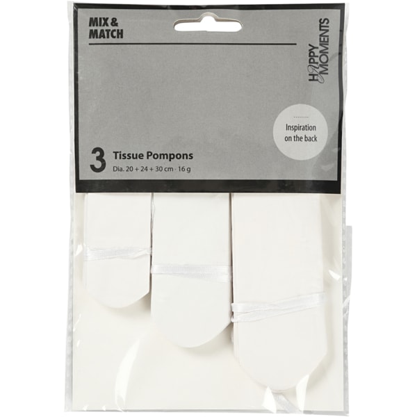 Seidenpapier-Pompons, D 20+24+30 cm, 14 g, Weiß, 3 Stk/ 1 Pck – Bild 3