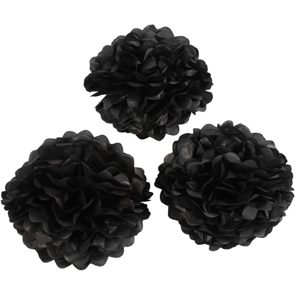 Seidenpapier-Pompons, D 20+24+30 cm, 16 g, Schwarz, 3 Stk/ 1 Pck – Bild 2