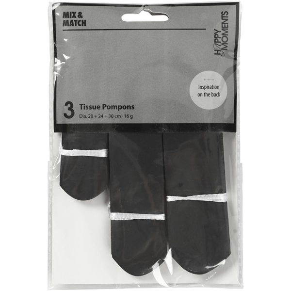 Seidenpapier-Pompons, D 20+24+30 cm, 16 g, Schwarz, 3 Stk/ 1 Pck – Bild 3