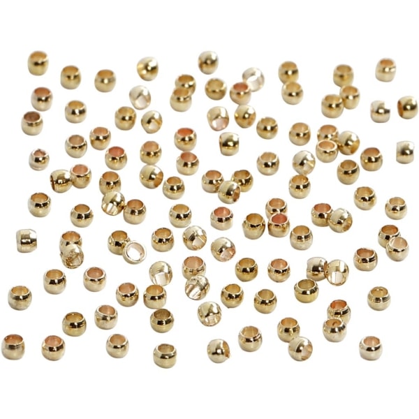 Quetschperlen, D 2 mm, Vergoldet, 100 Stk/ 1 Pck