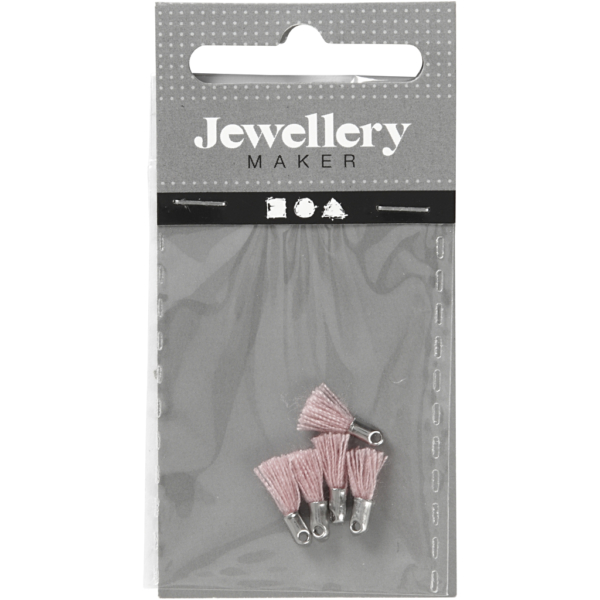 Baumwoll-Troddel, L 10 mm, Lochgröße 1 mm, Rosa, 5 Stk/ 1 Pck – Bild 2