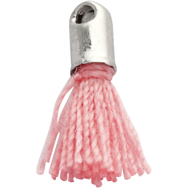 Baumwoll-Troddel, L 10 mm, Lochgröße 1 mm, Rosa, 5 Stk/ 1 Pck – Bild 4