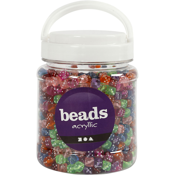 Würfel-Perlen, Mix, Größe 7x7 mm, Lochgröße 1,5 mm, Sortierte Farben, 700 ml/ 1 Dose, 510 g – Bild 2
