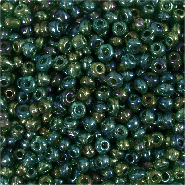 Rocailleperlen, D 3 mm, Größe 8/0 , Lochgröße 0,6-1,0 mm, Grün irisierend, 25 g/ 1 Pck