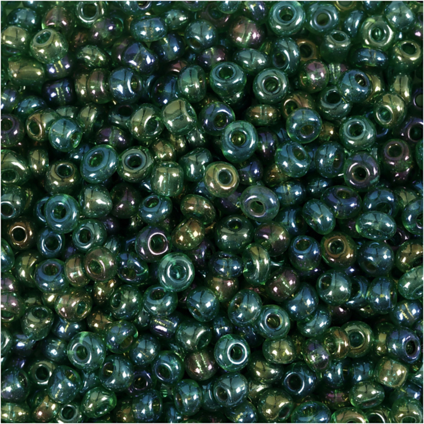 Rocailleperlen, D 3 mm, Größe 8/0 , Lochgröße 0,6-1,0 mm, Grün irisierend, 25 g/ 1 Pck – Bild 3