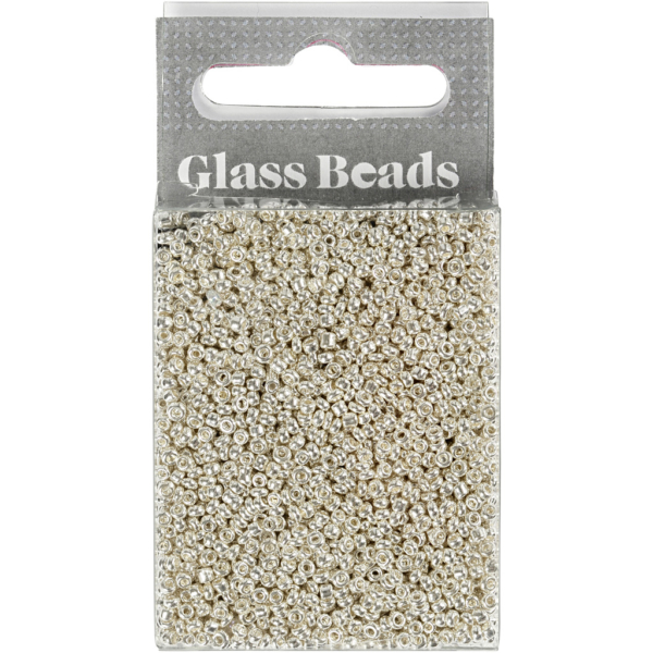 Rocailleperlen, D 1,7 mm, Größe 15/0 , Lochgröße 0,5-0,8 mm, Silver Metall, 25 g/ 1 Pck – Bild 2