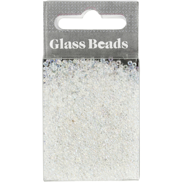 Rocailleperlen, D 1,7 mm, Größe 15/0 , Lochgröße 0,5-0,8 mm, Transparent, 25 g/ 1 Pck – Bild 2