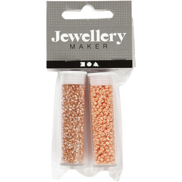 Rocailleperlen, D 1,7 mm, Größe 15/0 , Lochgröße 0,5-0,8 mm, Pfirsich, Hellpfirsich, 2x7 g/ 1 Pck – Bild 2