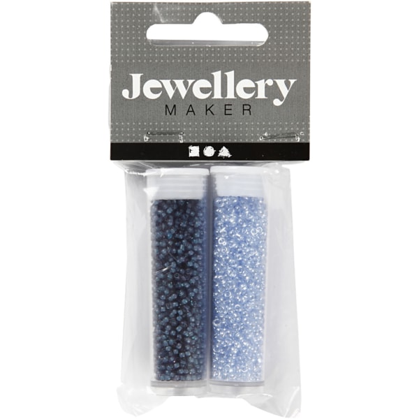 Rocailleperlen, D 1,7 mm, Größe 15/0 , Lochgröße 0,5-0,8 mm, Hellblau, Dunkelblau, 2x7 g/ 1 Pck – Bild 2