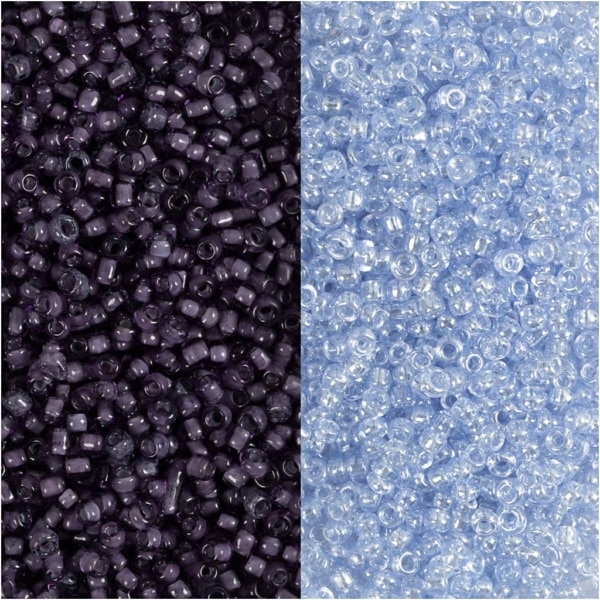 Rocailleperlen, D 1,7 mm, Größe 15/0 , Lochgröße 0,5-0,8 mm, Hellblau, Dunkelblau, 2x7 g/ 1 Pck – Bild 3