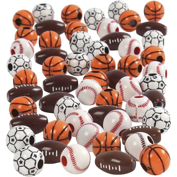 Sportball-Perlen, Größe 11-15 mm, Lochgröße 3-4 mm, Sortierte Farben, 45 g/ 1 Pck