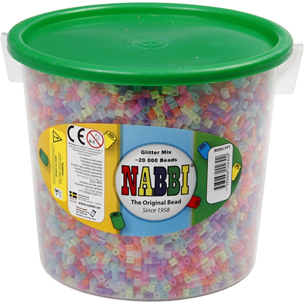 Bügelperlen, Größe 5x5 mm, Lochgröße 2,5 mm, medium, Glitter-Farben, 20000 sort./ 1 Eimer – Bild 2