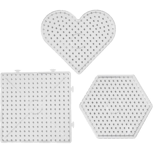 Steckplatte, Herzen, Sechstecke, Quadrate, Größe 15x15-17,5x17,5 cm, JUMBO, Transparent, 6 Stk/ 1 Pck