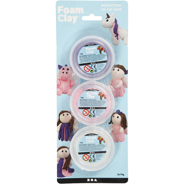 Foam Clay® , Glitter,Metallic, Pink, Flieder, Weiß, 3x14 g/ 1 Pck – Bild 3