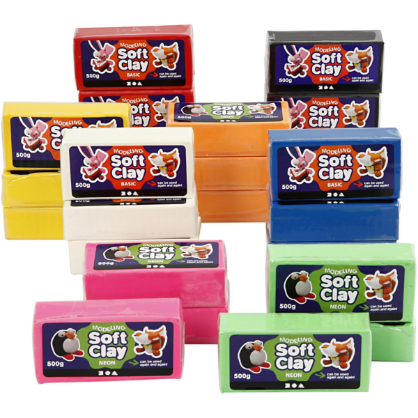 Soft Clay Knetmasse, Größe 13x6x4 cm, Sortierte Farben, 24x500 g/ 1 Pck