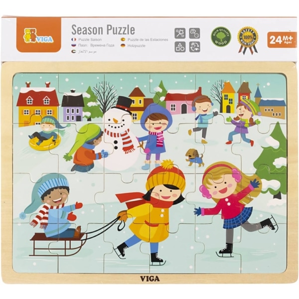 VIGA Holzpuzzle Jahreszeiten, Winter, Größe 30x22,5 cm, 1 Stk, 24 Stücke – Bild 2