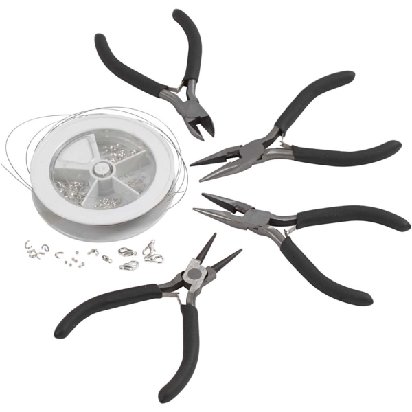 Schmuck-Bastelset mit Werkzeug, Versilbert, 1 Set