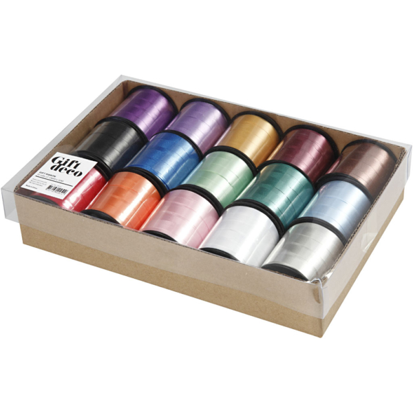 Kräuselband - Sortiment , B 10 mm, Glänzend, Sortierte Farben, 15x50 m/ 1 Pck – Bild 2