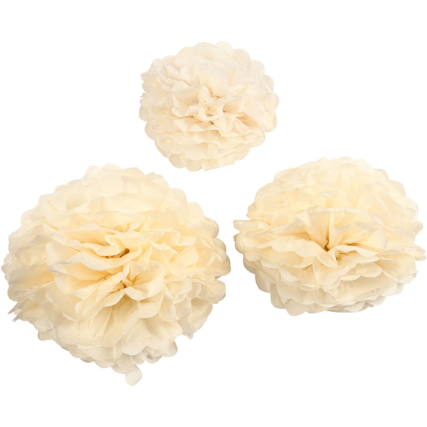 Seidenpapier-Pompons, D 20+24+30 cm, 16 g, Naturweiß, 3 Stk/ 1 Pck – Bild 2