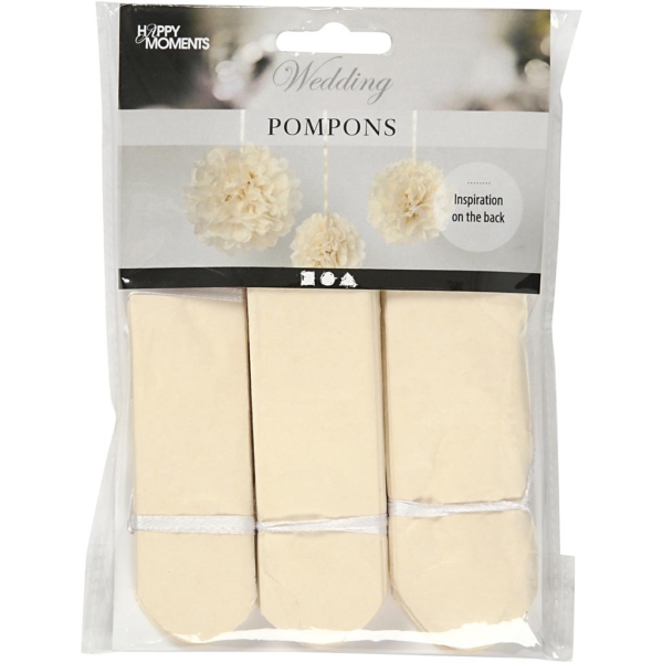 Seidenpapier-Pompons, D 20+24+30 cm, 16 g, Naturweiß, 3 Stk/ 1 Pck – Bild 3