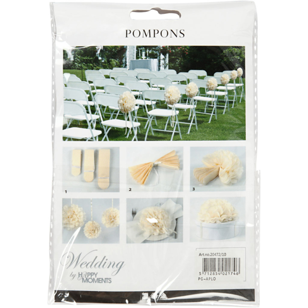 Seidenpapier-Pompons, D 20+24+30 cm, 16 g, Naturweiß, 3 Stk/ 1 Pck – Bild 4