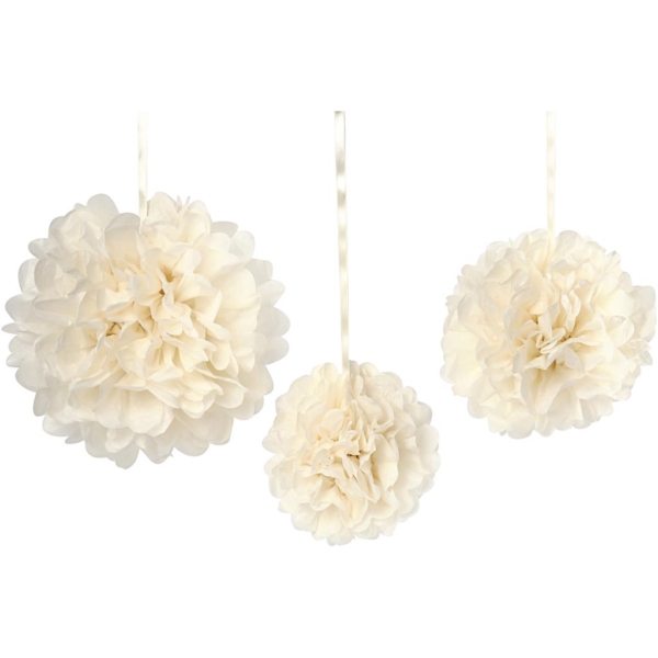 Seidenpapier-Pompons, D 20+24+30 cm, 16 g, Naturweiß, 3 Stk/ 1 Pck – Bild 5