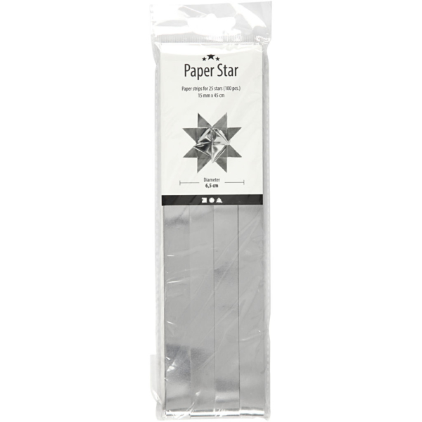 Papierstreifen für Sterne, L 45 cm, D 6,5 cm, B 15 mm, Silber, 100 Streifen/ 1 Pck – Bild 3