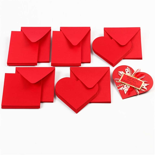 Karten in Herzform, Kartengröße 12,5x12,5 cm, Umschlaggröße 13,5x13,5 cm, Rot, 10 Set/ 1 Pck – Bild 4
