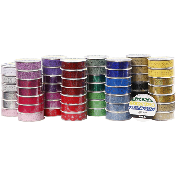 Klebeband mit Spitzenmuster - Sortiment, B 15 mm, Sortierte Farben, 56x3 m/ 1 Pck – Bild 3