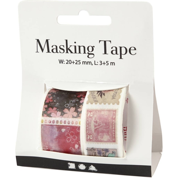Washi Tape, Briefmarken- und Blumenmotive, L 3+5 m, B 20+25 mm, 2 Rolle/ 1 Pck – Bild 2