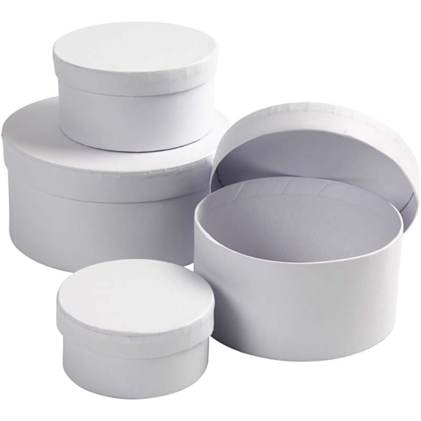 Schachteln, rund, H 4+5+6+7 cm, D 8+10+12+14 cm, Weiß, 4 Stk/ 1 Set