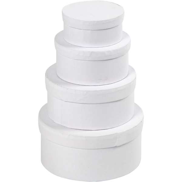 Schachteln, rund, H 4+5+6+7 cm, D 8+10+12+14 cm, Weiß, 4 Stk/ 1 Set – Bild 2