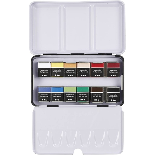 Art Aqua Aquarellfarbe, Halbwannen, Größe 10x15x20 mm, Standard-Farben, 12 Farbe/ 1 Pck – Bild 2